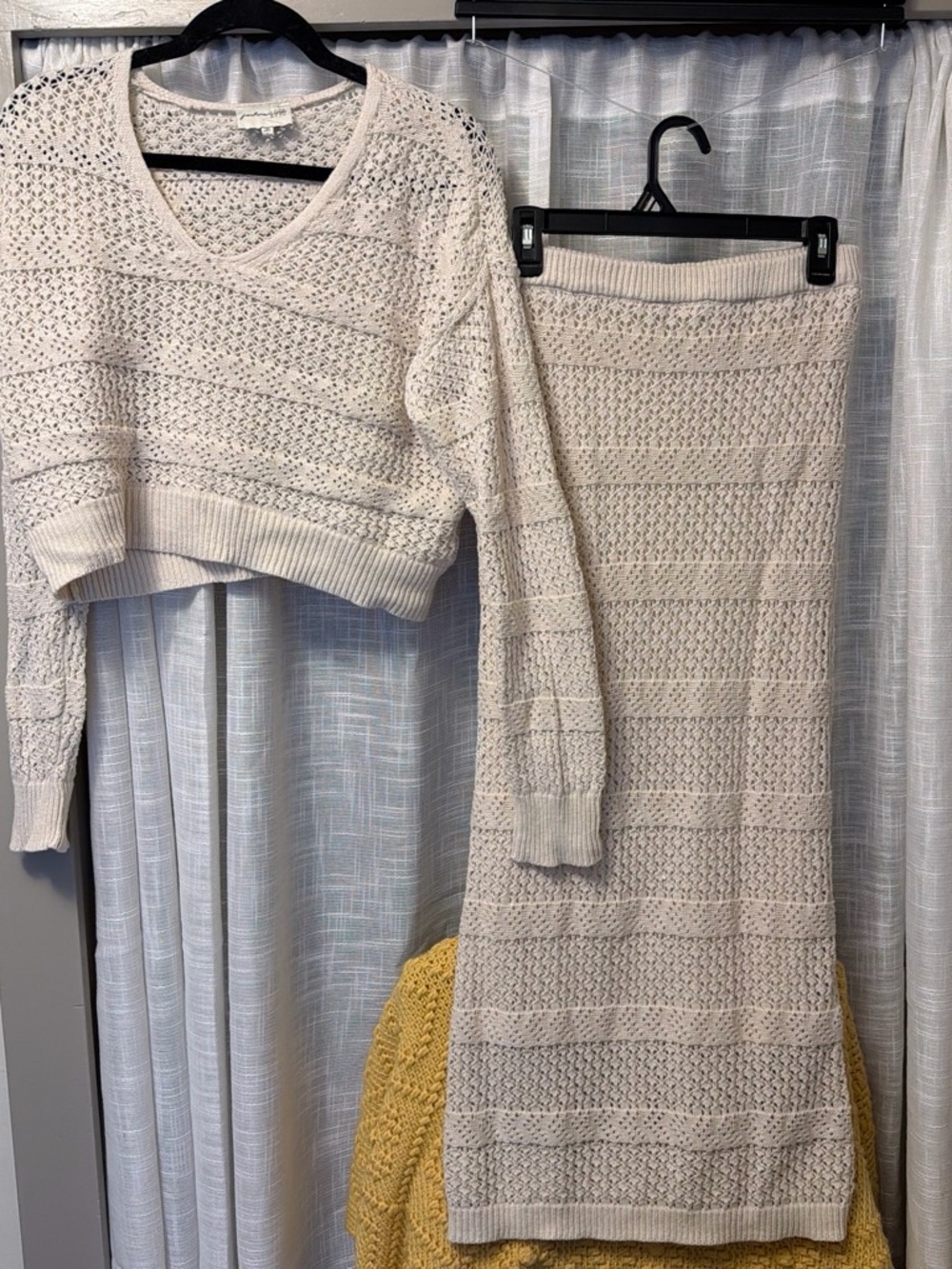 Cream Knit top and Maxi Skirt - Lightweight Crochet Texture